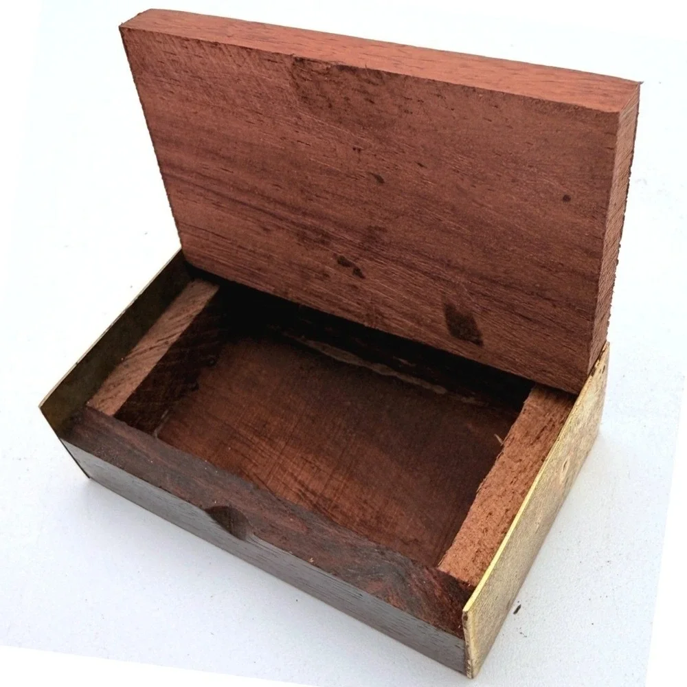 Mini Rosewood Trinket Pill Stash Box Brass Inlay Hand Crafted Vintage India 70s